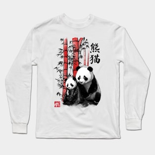 Panda and cub sumi e Long Sleeve T-Shirt